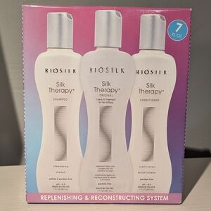Biosilk Silk Therapy Set, 7oz Shampoo Conditioner Original Leave In Treatment